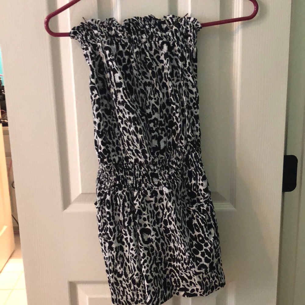 Black and white cheetah strapless romper